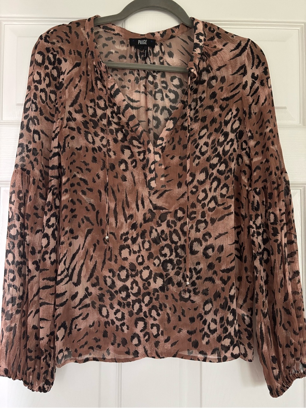 PAIGE Brown and Black Leopard-Print V-Neck Blouse